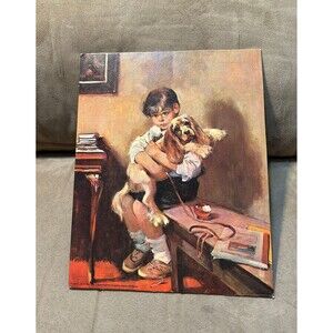 Anxious Moments Textured Lithograph Print on Cardboard